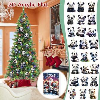 2025 节日降临节日历卡通熊猫挂饰 24 件亚克力平面 2D 圣诞倒计时收藏礼品盒节日装饰品