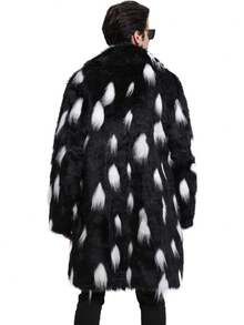 New Men's Square Collar Fluffy Long Coat - Grey - View 4