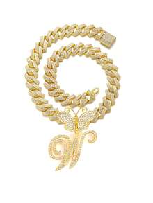 银色女士项链 A-Z 首字母个性化嘻哈经典蝴蝶字母吊坠链项链和手链套装饰物 26 个幸运字母，适合男女日常佩戴情人节时尚珠宝礼物，妈妈，母亲，母亲节，礼物 - 蝴蝶型 - 查看 36