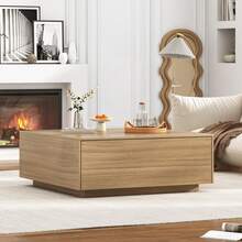 43" Square Coffee Table With Storage, 43" D X 43" W X 17" H Modern Large Square Center Table With 2 Drawers, Wood Coffee Table For Living Room,Bedroom - 淺橡木色 - 查看 5