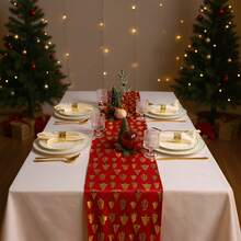 Camino de mesa de terciopelo con lámina de oro con 3 árboles, adecuado para Navidad, fiestas, eventos, decoración de mesa y sillas