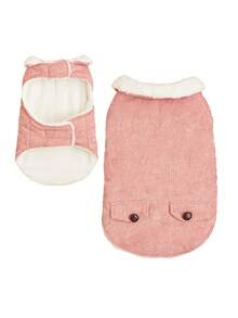 1pc Button Decor Pocket Corduroy Padded Warm Pet Jacket With Adjustable Waist & Chest Hook-And-Loop Design, Suitable For Various Body Types Cats/Dogs Autumn Winter Coat - Pink - View 11
