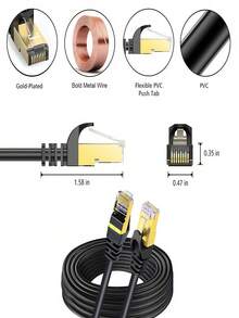 1根RJ45 Cat6以太网线，千兆高速，250MHz，镀金接头，适用于PC、电视、平板电脑、路由器、打印机、服务器、IT数据中心及其他设备 - 黑色 - 彩色 - 查看 6
