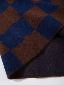 Unisex Casual Loose Fit Textured Plaid Pattern Sleeveless Button-Front Cardigan Sweater, Versatile For Spring, Autumn, Winter - Brown - View 8