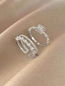 5 قطع مجموعة خواتم فاخرة عصرية أنيقة من الزركونيا المكعبة الاصطناعية، مناسبة للحفلات والزفاف والعروس، هدية عيد للنساء (بدون علبة هدايا) - فضي - مشاهدة 6
