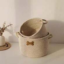Cestino intrecciato bohémien, cestino per giocattoli per gatti/cani, cestino organizer da scrivania, cestino decorativo per l'ingresso, il bagno, la camera da letto, adatto per riporre cosmetici, oggetti vari, giocattoli, vestiti - Multicolore - Visualizzare 1