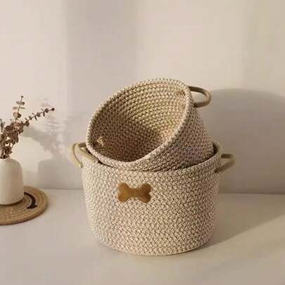 Bohemian Woven Storage Basket, Cat/Dog Pet Toy Basket, Desktop Organizer Basket, Home Decor Basket For Entryway, Bathroom, Bedroom, Suitable For Storing Cosmetics, Miscellaneous Items, Toys, Clothes