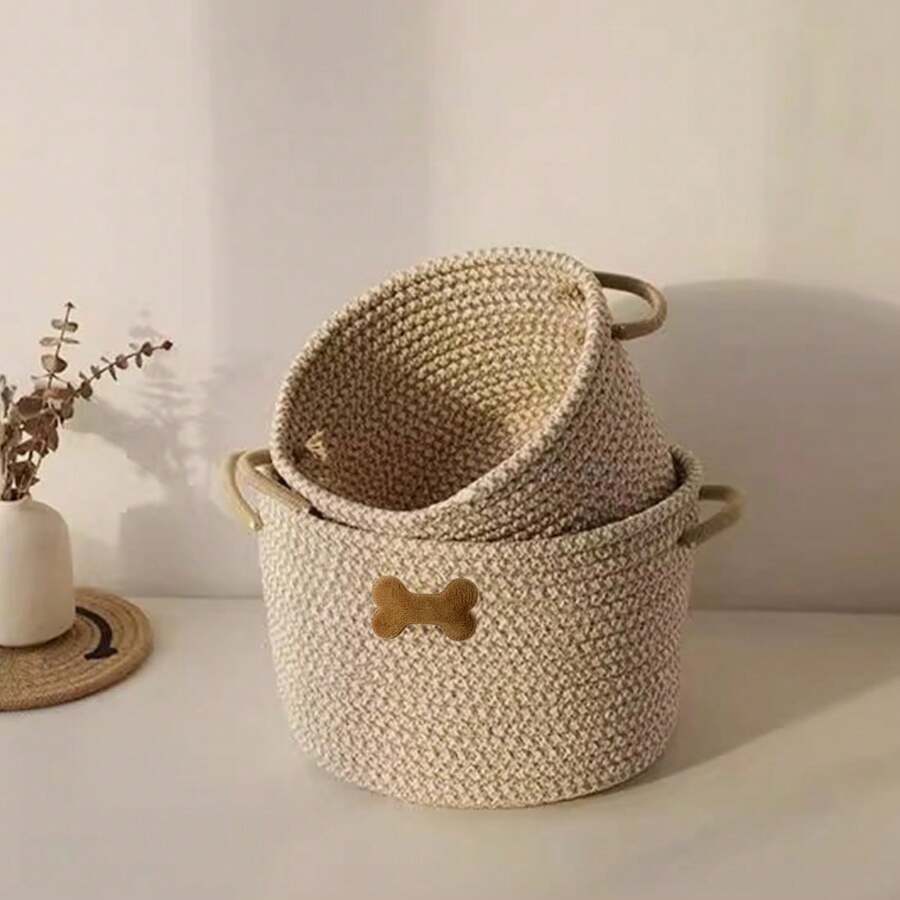 Cestino intrecciato bohémien, cestino per giocattoli per gatti/cani, cestino organizer da scrivania, cestino decorativo per l'ingresso, il bagno, la camera da letto, adatto per riporre cosmetici, oggetti vari, giocattoli, vestiti - Multicolore - Visualizzare 1