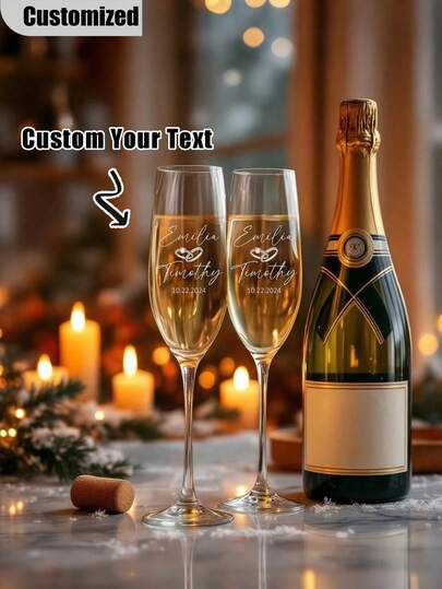 Copas de champán exclusivas para bodas, compromisos y aniversarios - Elegante juego de copas para brindar con impresión UV "Sr. y Sra." - Forma, estilo y color personalizables - El regalo perfecto para recién casados, despedidas de soltera y celebraciones románticas - Un recuerdo único para celebrar el amor y la felicidad - Ideal para recepciones de bodas, fiestas de compromiso y ocasiones especiales - ¡Celebra tu historia de amor de una manera elegante! ¡Un elemento esencial para un brunch!