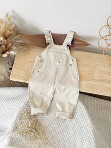Baby Girls' Casual All-Over Embroidered Floral Light Blue Suspender Pants, Summer - Apricot - View 4