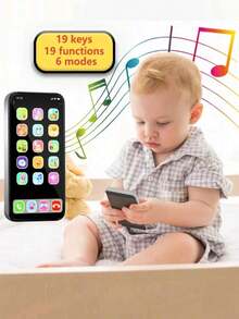 1个儿童逼真苹果造型音乐手机，多模式触摸屏益智玩具，男孩女孩生日礼物（不含电池） - 彩色 - 查看 2