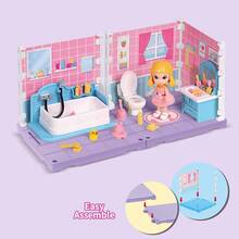 DIY Mini Haus Bau Miniatur Set mit Möbeln, kreatives Zimmer Mini Puppenhaus, kreatives Spielzeug Heim Dekoration einzigartiges Hobby Geschenk - Verschiedenfarbig - Übersicht 6