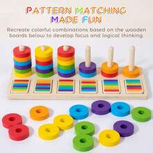 蒙特梭利玩具，适合 3 岁以上男孩女孩生日礼物，适合幼儿儿童婴儿的木制感官玩具，复活节篮子填充玩具，幼儿学习玩具活动拼图 - 彩色 - 查看 8