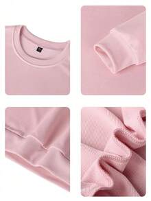1pc Girls Casual Printed Pullover Crew Neck Sweatshirt, Student Wear, Long Sleeve, Autumn/Winter - Pink - View 5