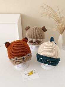 1 pièce Bonnet bébé tricoté style dessin animé, épais et chaud, coupe-vent, nouveau style automne/hiver pour tout-petits de 1 à 2 ans