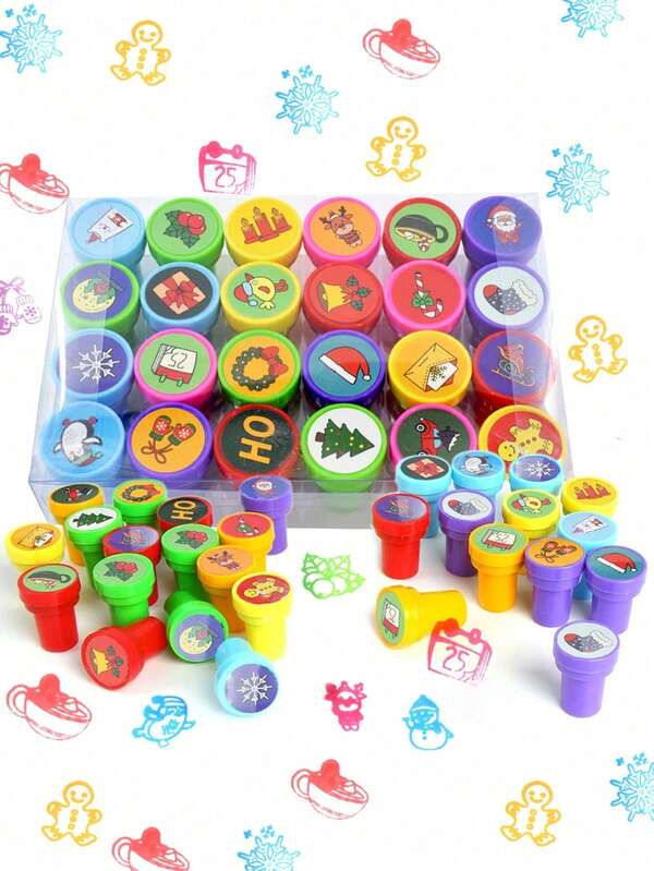 10/24 Stücke Cartoon Weihnachten sortierte Stempel selbstfärbend für Kinder, Studium Stempel für Weihnachten, Neujahr, Geburtstags-Party Geschenke, Strumpffüller, Kinderbastelarbeiten, Schulpreise, DIY Malerei