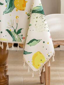 1pc Spring/Summer Pastoral Fresh Lemon Watercolor Floral Tablecloth, Rectangular, Woven Polyester Material With 3D Bamboo Texture, Durable And Easy To Clean, Bright And Vibrant Home Dining Table Decor, Elegant Natural Style Design, Easy Maintenance - Multicolor - View 13
