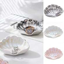 Ceramic Soap Holder, Sea-Shell Soap Tray With Self Draining, Soap Tray For Sink Washroom Bathroom Shower, Small Cute And Elegant Holder With Glaze, Easy Cleaning