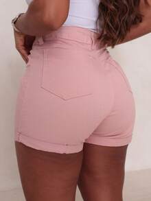 Short Jeans tradicional Feminino Botão Forrado - Rosê - Visão 2