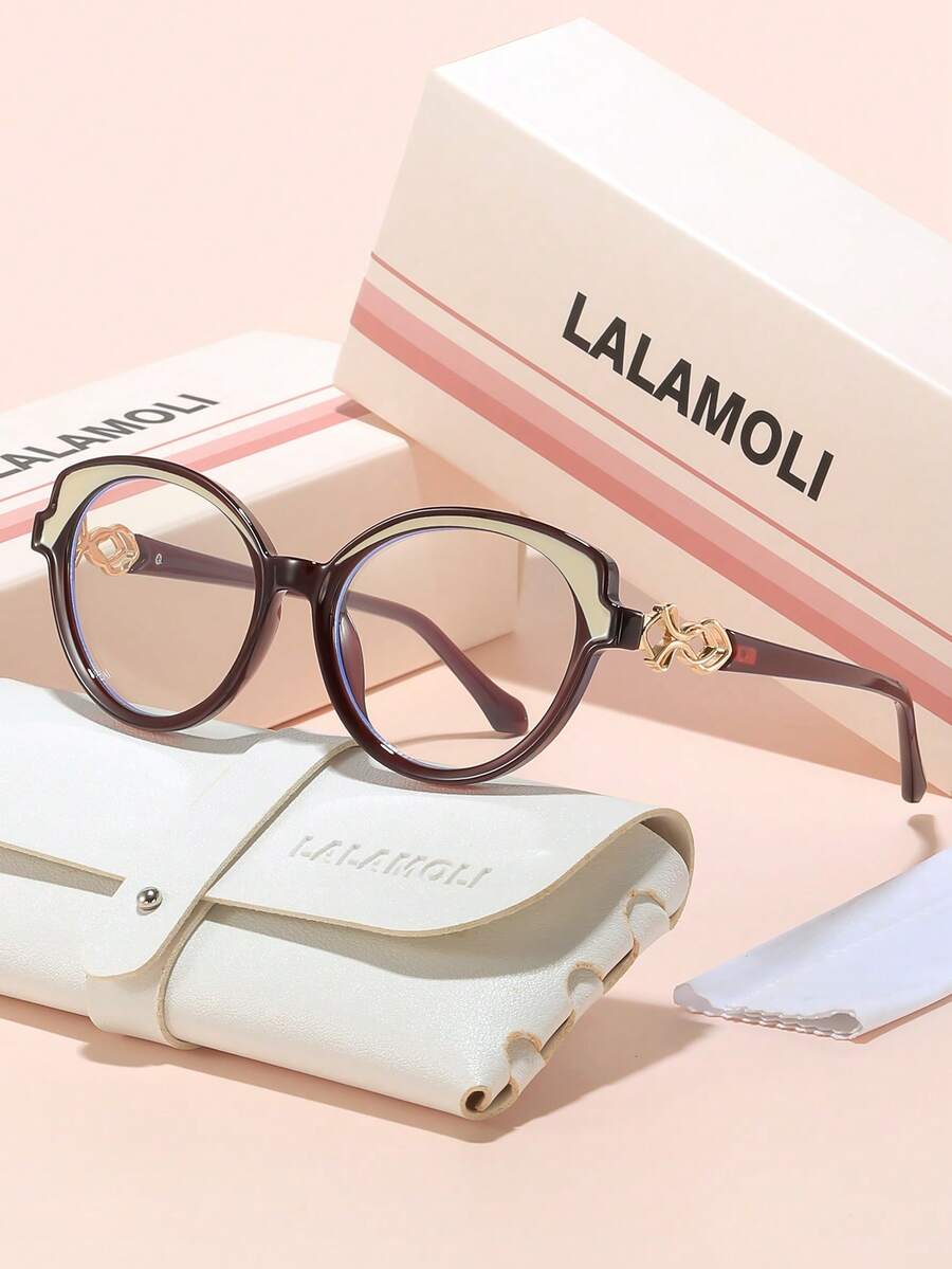 LALAMOLI LALAMOLI ovale Vollrahmen-Klarglas-Brille mit Ausschnitt-Dekor Design, geeignet für den täglichen Gebrauch und als Geschenk