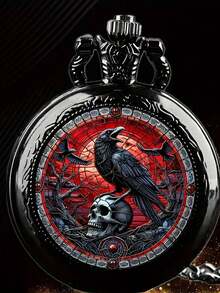 中号彩色图案复古翻盖装饰怀表项链，独特石英怀表，男女学生适用 - 均碼 - 查看 13