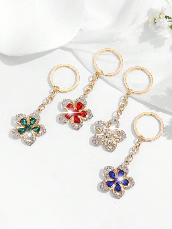 1 pezzo Portachiavi/ciondolo elegante e di lusso a forma di fiore in vetro con decorazioni in strass, adatto per chiavi di auto, borse, decorazioni e regali per le feste, Natale