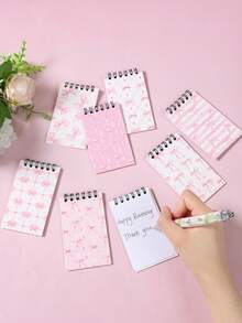 8pcs Mini Pink Bow Themed Spiral Notebooks, Dreamy Pink & White Bow Theme Party Favors, Birthday Party Small Gifts, Party Game Prizes, Gift Decor Spiral Notebooks, Tear-Off Notebooks, Portable Pocket Mini Notebooks, Suitable For Daily Use, Student Gifts, Back To School Rewards, Party Favors, Stationery, Diaries, Notepads - Pink Bow - View 9