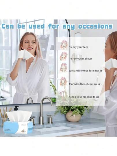 Super life 1pc 100 Sheets White Skin-Friendly Mask Towel, Makeup Remover Towel, Face Wash Towel, Super Moisture Absorption, Soft And Dense Plant Fiber Cleaning Towel, Dry And Wet Dual-Purpose, Reusable Dry And Wet Wipes, Suitable For Facial Cleaning, Can Be Used To Wipe The Face And Body, Suitable For Makeup Removal, Cleansing, Shoe Polishing, Items Or Household Cleaning