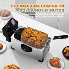 Freidora eléctrica de cesta de herramientas de acero inoxidable, pollo frito y patatas fritas mano derecha pequeño asistente, 3L capacidad puede ajustar la temperatura - Plateado - Ver 1