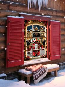 1 pièce Livre de l'histoire du Casse-Noisette rouge et or, décor de fenêtre de Noël, 80 cm * 120 cm, style fantaisie des vacances, décoration de fenêtre rectangulaire avec village enneigé, lumières scintillantes, boules de Noël, scène de nuit sous la lune, convient pour la décoration intérieure/extérieure de la maison, théâtre, fête de Noël et d'hiver