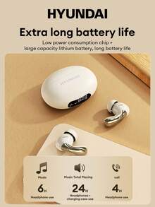 HYUNDAI HY-Y01 Bluetooth Earphones, Half In-Ear Design With High-Definition Surround Sound Quality, Sensitive Microphone For Voice Calls, LED Power Display, Music, Sports, Gaming, Low Latency, Long Battery Life, Comfortable Wireless Earbuds