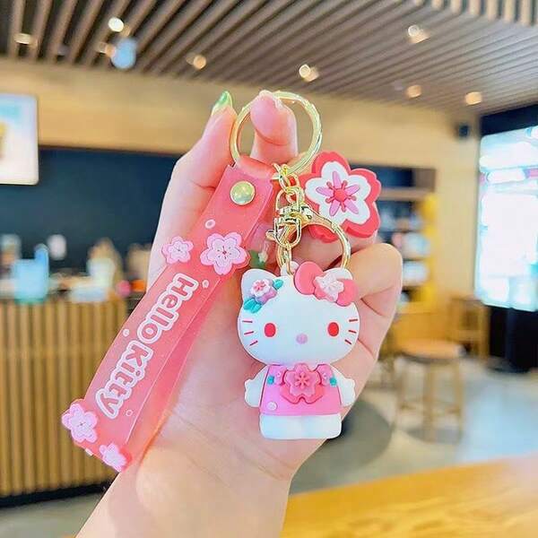 Sanrio 3pcs Sanrio Kuromi, Hello Kitty, Cherry Blossom Keychain Decor, Couple Keychain, Cute & Girly, Suitable For Bag Charm, Holiday Gift, Birthday Gift, Keychain Decoration