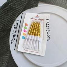 10支金色螺旋蜡烛，高品质小巧可爱生日蜡烛，适用于蛋糕装饰、烘焙，适合生日、派对、婚礼、情人节等场合。