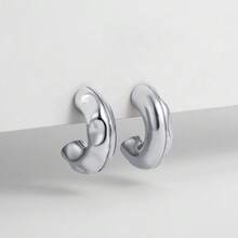 1 Đôi bông tai hình chữ C dày, phóng đại, mạ vàng và bạc, thiết kế 3D, trang sức giao thoa giữa châu Âu và Mỹ. - Hoa tai - Xem 8