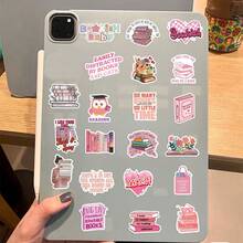 50pcs Pink Fashionable INS Style Reading Stickers, Book Stickers, Waterproof Vinyl Stickers For Books, Water Bottles, Laptops, Phones, Luggage - Pink - View 4