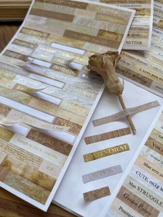 4本/本复古铝箔英文短语贴纸书，可爱贴纸，简约英文剪报，适用于日记、剪贴簿、日记本、DIY装饰、文具用品