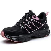 UMBURLLY Safety Shoes For Women, Anti-Smash Steel Toe Puncture-Resistant Kevlar Fashion Stripes Outdoor Ladies Work Shoes Workshop Industrial Safety Boots Autumn And Winter - 黑色 - 查看 15