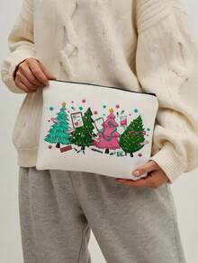 1 件圣诞护士树化妆包化妆包，可爱帆布拉链袋，带有节日护士树印花，轻便可折叠旅行化妆盒，宽敞多功能化妆品收纳盒 - 彩色 - 查看 2