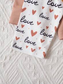 10pcs/Set Baby Girls Casual Long Sleeve T-Shirt & Pants Bottoming Outfit, Cute Sweet Heart & Letter Print, Stretchy Pullover Tee & Trousers Set, Suitable For Children In Spring & Autumn - Brown - View 9