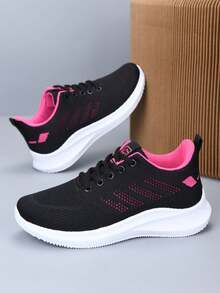 女士休闲运动鞋，轻便舒适的低帮步行鞋，圆头系带休闲跑鞋，网眼透气面料镂空轻便运动鞋