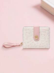 New Korean Style Folding Buckle Short Women's Wallet, Japanese Cute Cat Cartoon Integrated Card Holder, Student Bag, Zipper Coin Purse Wallet - Hoa hồng hồng - Xem 2