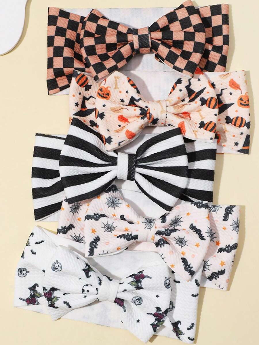 1pc Halloween Pumpkin & Bat Print Bow Headband For Baby Girls - Multicolor - View 1