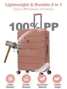 4PCS Carry-On Luggage Sets, Travel Suitcase With Wheels And TSA Custom Lock, PP Hardshell Suitcase, Expandable For More Capacity, Suitable As Gifts For Friends, Durable Luggage Sets For Outdoor Office Back To School College Travel Business Holiday Vacation - Hoa hồng vàng - Xem 2
