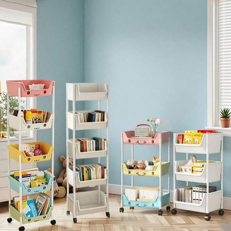 1 Piece 3/5 Layer Practical Roller Plastic Storage Cart, Wheeled Cart, Storage Rack, Sundries Snacks Books, White/Macaron Color Bathroom Storage Practical Cart, Suitable For Kitchen Living Room, Office, Kitchen, Bathroom Storage Box And Storage Rack, Halloween/Christmas Gift