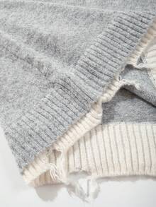 Unisex lässiger Rundhals-Patchwork-Pullover mit abgenutztem Saum, Langarm, Loose Fit, geeignet für Herbst und Winter - Grau - Übersicht 10