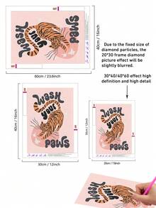 | 5D DIY 钻石画 | 优雅粉色动物画，含钻石画套装。粉色背景上，一只可爱俏皮的老虎告诉你“洗洗爪子”，手工装饰画。高清 5D DIY 刺绣马赛克艺术。DIY 钻石画作为礼物，可以帮助您集中注意力，平静心情。 - 彩色 - 查看 4