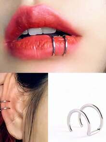 3Pcs/2Pcs/1Pc Stainless Steel Fake Lip Cuff False Lip Ring Fake Lip Nail Ear Piercing Jewelry For Women Men Clip On Ear Cuffs Fake Lip Ring Non Piercing Labret Rings - Multicolor - View 2