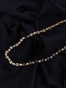 1pc Stainless Steel Coffee Bean & Zirconia Stone Necklace, Elegant Personalized Women Clavicle Chain - 50cm Golden Coffee Bean Necklace - View 3