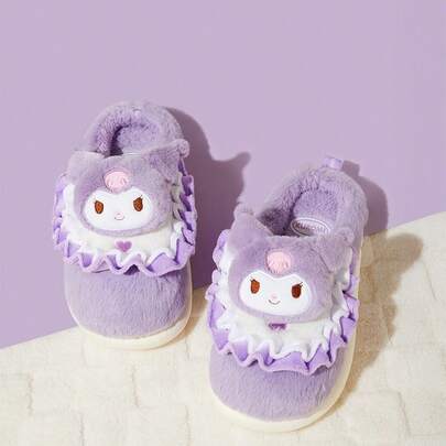Miniso Dép bông nữ dễ thương và ngộ nghĩnh viền ren hình nhân vật Kuromi (Kuromi, cỡ 37 - 38, 39 - 40) - Chất liệu nhung mềm mại thân thiện với da, với khuôn mặt dễ thương của Kuromi và các chi tiết ren, người bạn đồng hành thoải mái khi ở nhà (1 chiếc)