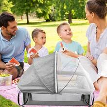 Travel Cot, Suitable For Baby Equipment At Home Or While Traveling, Portable, Foldable, Suitable For Newborns Up To 2 Years, Foldable Travel Cot, Side Bed, With Mosquito Net, 90*70*50cm - 灰色 - 查看 2